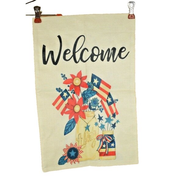 Welcome 12 x 18 inches Americana Double Sided Nylon Burlap Garden Flag - Picture 2 of 2